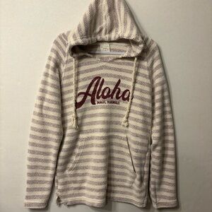 Southern Spirit Aloha  Maui Striped Hoodie  Womens cream / Burgundy Sise Medium